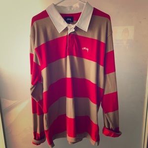 Stussy long sleeve polo striped shirt xl